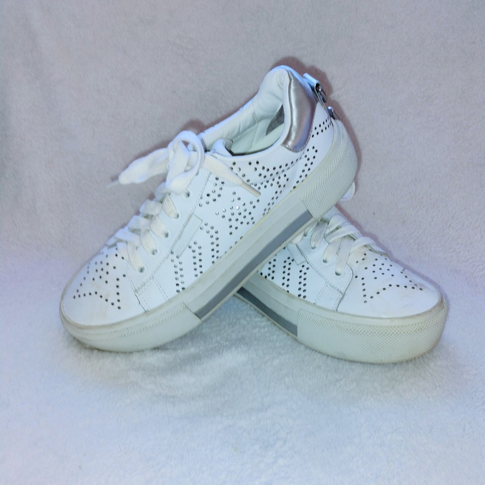 Kendall & Kylie White Silver Perforated Sneakers